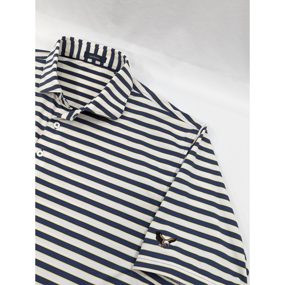 Turtleson Polo Shirt Extra Large White Blue Short Sleeve Golf Bald Eagle Logo